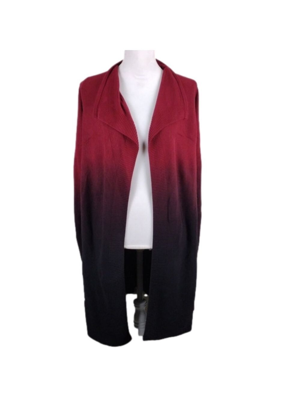 Adam Levine Burgundy Black Ombre Shawl Collar Long Sleeve Open Sweater Duster